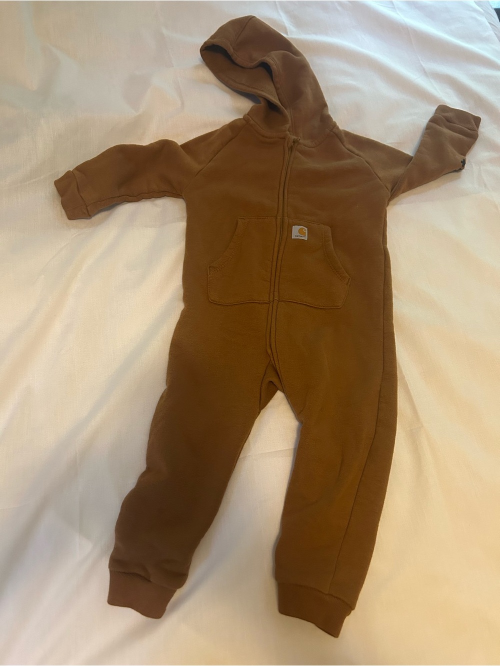Baby Carhartt Brown Hooded Zipper One-Piece Bodysuit for 18 month old